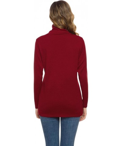 Women's Long Sleeve Thermal Turtleneck Casual Slim Fit Basic Tops Pullover Sweater Wine Red $17.39 Activewear