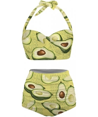 Women Bikini Set High Waisted Tummy Control Halter Top Swimsuit Two Piece with Bottoms Bathing Suit Avocado Print $14.70 Swim...