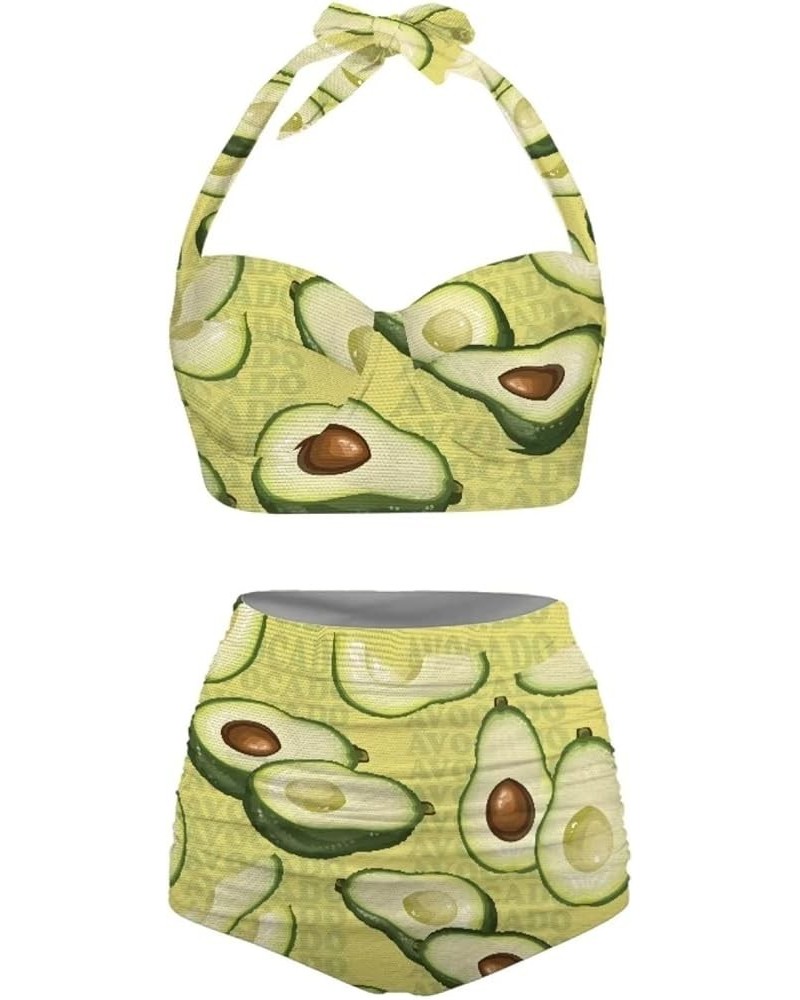 Women Bikini Set High Waisted Tummy Control Halter Top Swimsuit Two Piece with Bottoms Bathing Suit Avocado Print $14.70 Swim...