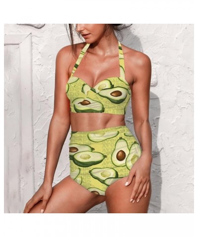 Women Bikini Set High Waisted Tummy Control Halter Top Swimsuit Two Piece with Bottoms Bathing Suit Avocado Print $14.70 Swim...