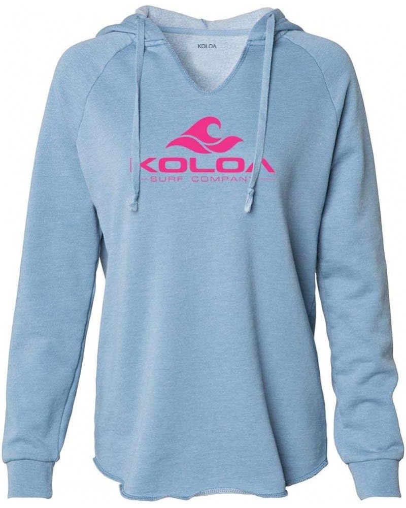 Koloa Surf Womens Lightweight Wave Wash Classic Wave Logo Hoodie in Sizes XS-2XL Misty Blue / Pink Logo $22.88 Activewear