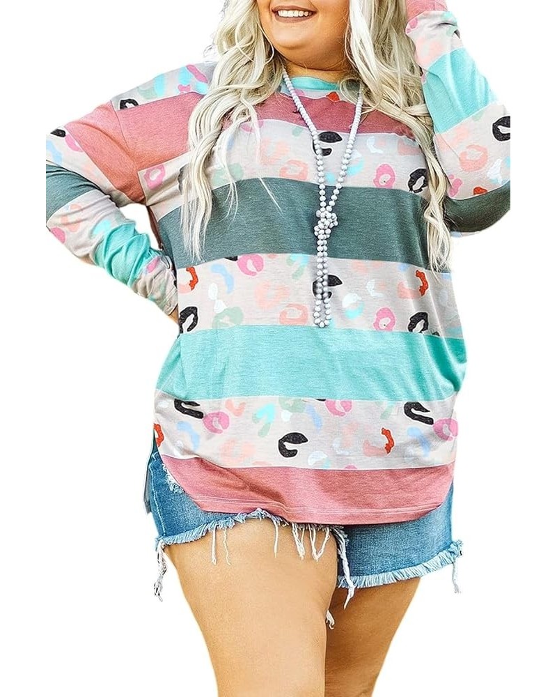 Womens 2024 Casual Plus Size Colorblock Pullover Top Casual Colorful Striped Hoodie Sky Blue Stripe $11.54 Hoodies & Sweatshirts