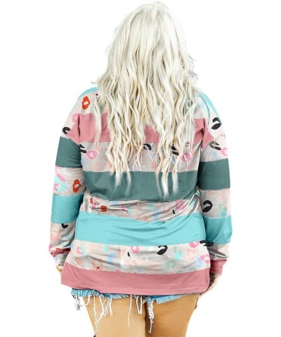 Womens 2024 Casual Plus Size Colorblock Pullover Top Casual Colorful Striped Hoodie Sky Blue Stripe $11.54 Hoodies & Sweatshirts