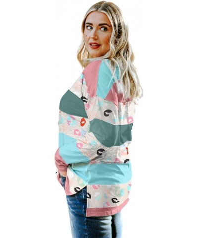 Womens 2024 Casual Plus Size Colorblock Pullover Top Casual Colorful Striped Hoodie Sky Blue Stripe $11.54 Hoodies & Sweatshirts