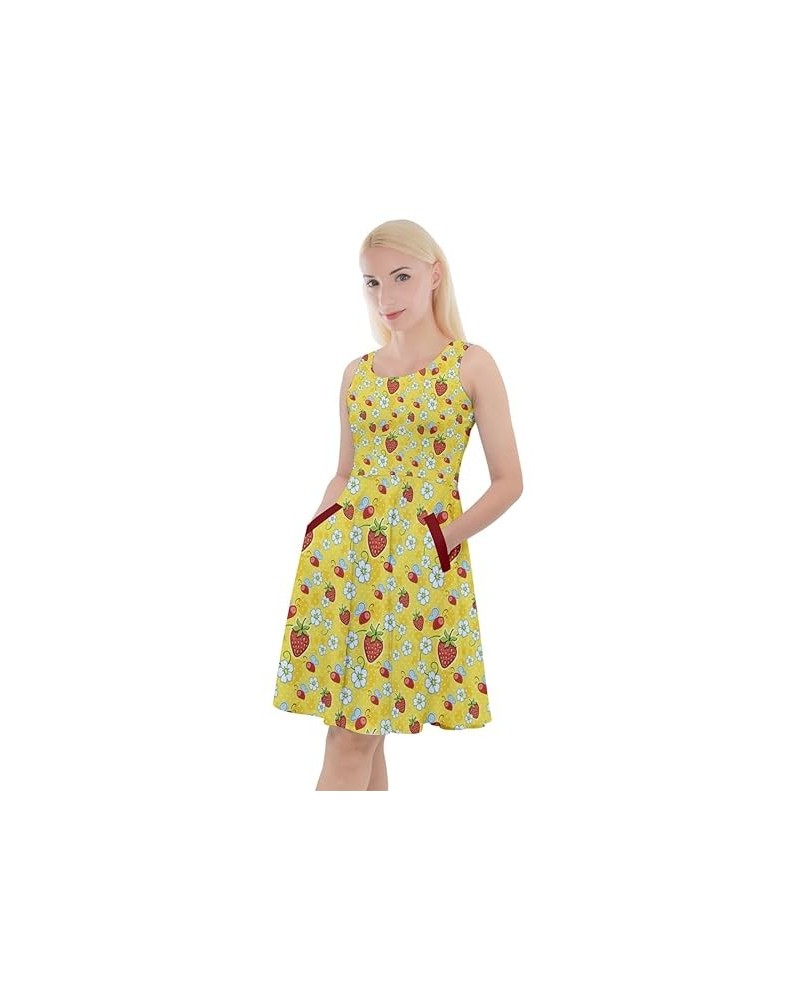 Womens Honeycombs Casual Knee Length Skater Dress with Pockets - 3XL X-Large Yellow & Red 2 $20.99 Dresses