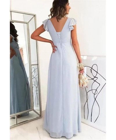 Women's V Neck Short Sleeve Bridesmaid Dresses Pleated Chiffon A Line Long Formal Dress with Slit QA101 Dusty Blue $29.69 Dre...