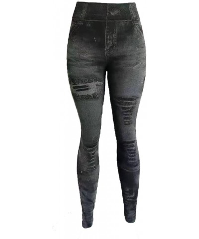 Women Denim Print Leggings Fake Jeans Seamless Full Length Tights Stretch High Waist Jeggings Workout Sport Yoga Pants Black ...