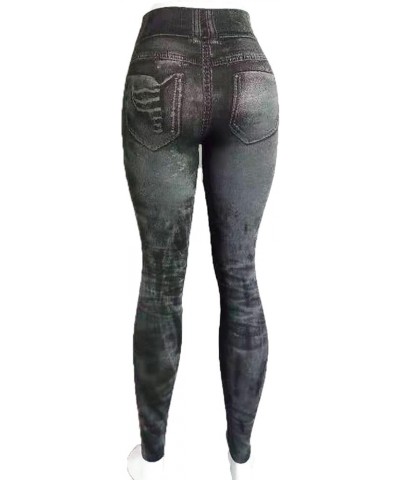 Women Denim Print Leggings Fake Jeans Seamless Full Length Tights Stretch High Waist Jeggings Workout Sport Yoga Pants Black ...