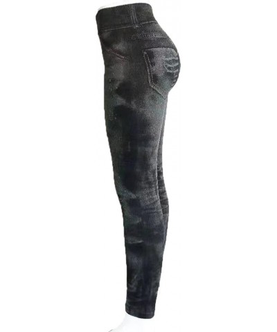 Women Denim Print Leggings Fake Jeans Seamless Full Length Tights Stretch High Waist Jeggings Workout Sport Yoga Pants Black ...