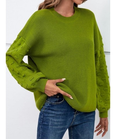 Fall Sweaters for Women Crew Neck Long Lantern Sleeve Knit Solid Soft Pullover Sweater Tops Green $13.99 Sweaters