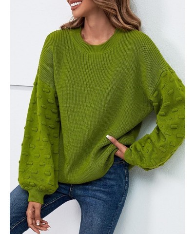 Fall Sweaters for Women Crew Neck Long Lantern Sleeve Knit Solid Soft Pullover Sweater Tops Green $13.99 Sweaters