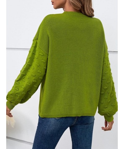 Fall Sweaters for Women Crew Neck Long Lantern Sleeve Knit Solid Soft Pullover Sweater Tops Green $13.99 Sweaters