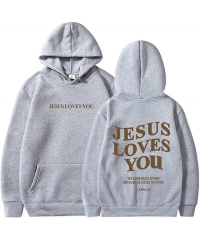 Jesus Loves You Hoodies For Women Oversized Letter Print Hooded Pullover Tops Casual Long Sleeve Sweatshirts Graphic Tunics A...