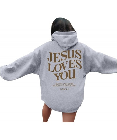 Jesus Loves You Hoodies For Women Oversized Letter Print Hooded Pullover Tops Casual Long Sleeve Sweatshirts Graphic Tunics A...