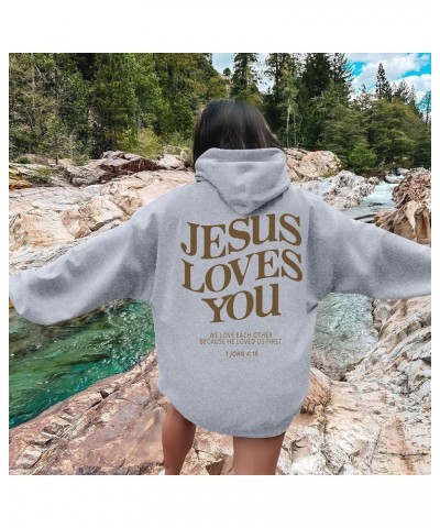 Jesus Loves You Hoodies For Women Oversized Letter Print Hooded Pullover Tops Casual Long Sleeve Sweatshirts Graphic Tunics A...