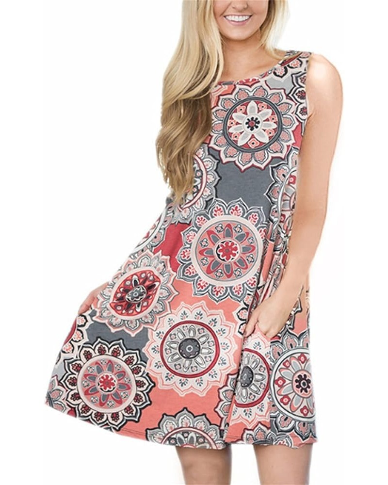 Womens Floral Printed Sleeveless Casual Swing Loose Mini Tank Dress with Pockets Grey Flo $13.92 Dresses