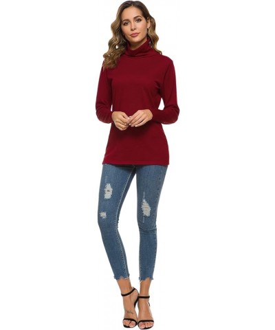 Women's Long Sleeve Thermal Turtleneck Casual Slim Fit Basic Tops Pullover Sweater Wine Red $17.39 Activewear