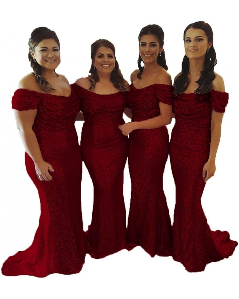 Gold Sequin Bridesmaid Dresses Off The Shoulder Mermaid Bridesmaid Dresses for Wedding Burgundy $39.15 Dresses