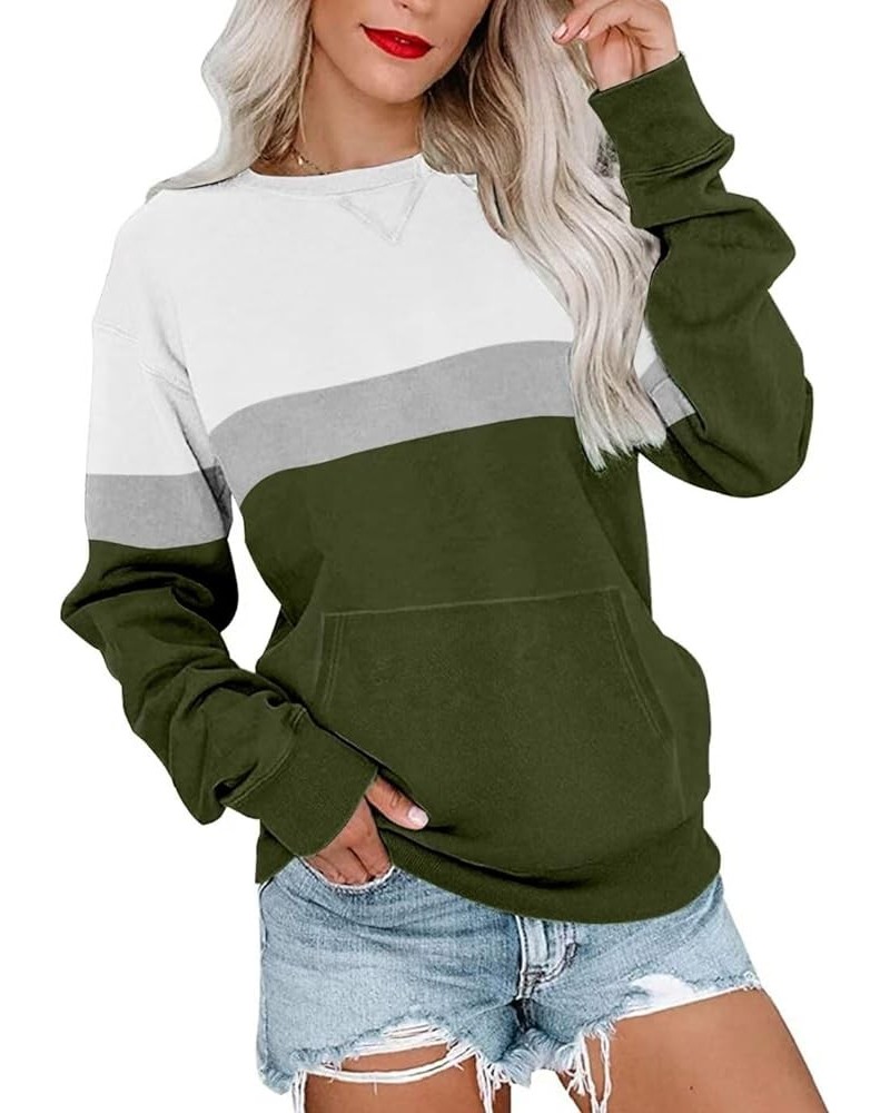 Womens Long Sleeve Sweatshirt Casual Crewneck Cute Pullover Tops Lightweight Sweatshirt with Pocket Z White Army-green $16.42...