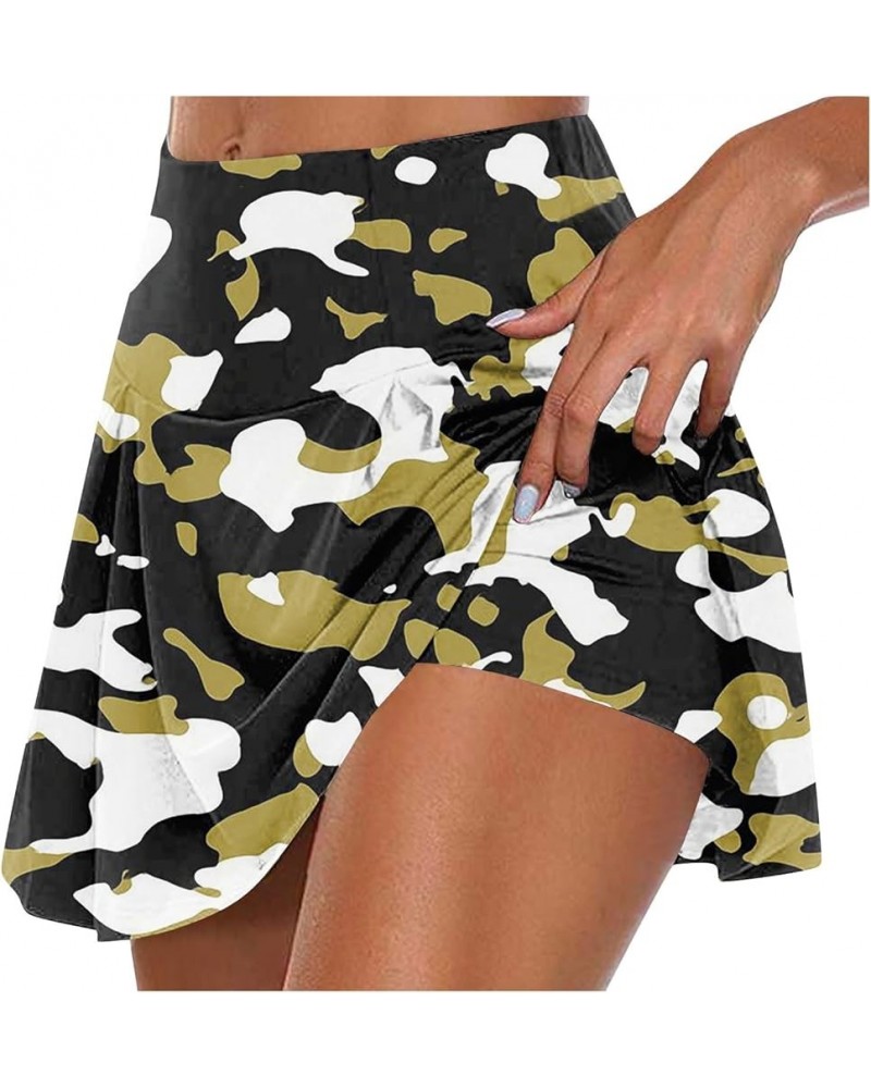 Womens Plus Size Tennis Skirt High Waist Elastic Camo Smocked Skirts Fashion Loose Fit Print Athletic Skorts Skirt Ccg21 ging...