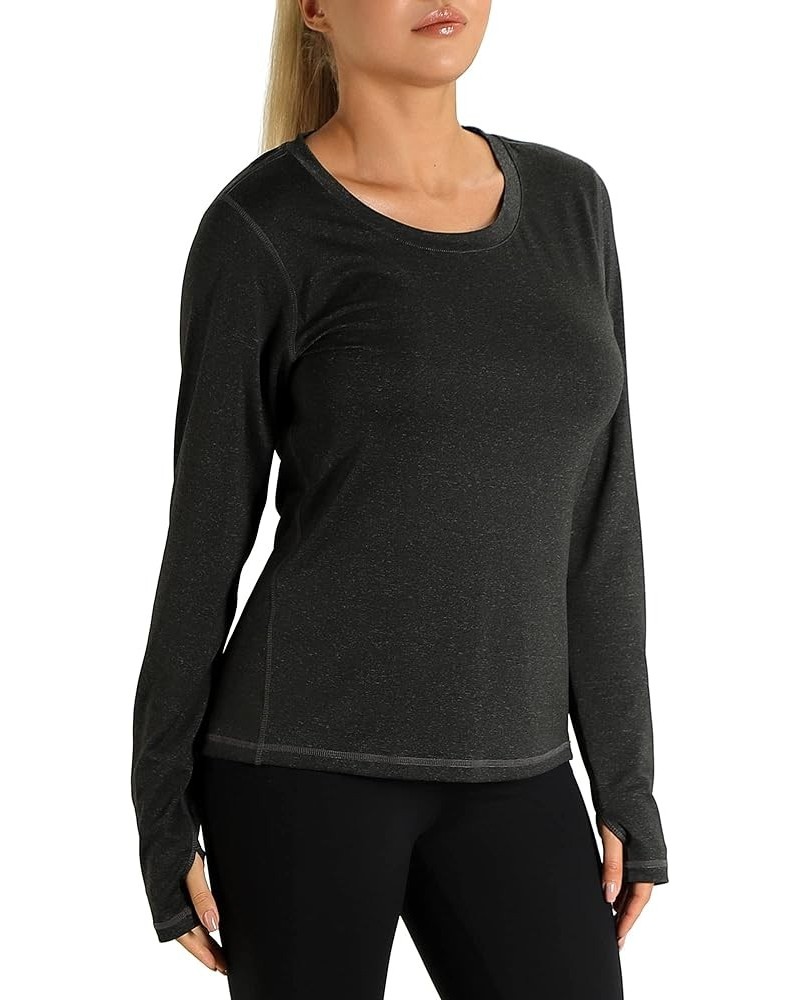 Women's Workout Yoga Long Sleeve T-Shirts with Thumb Holes Black Heather $11.12 Activewear