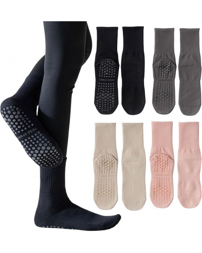 Pilates Socks with Grips for Women Non Slip Hospital Socks Grip Socks for Women Grippy Sticky Socks B02-black Dark Grey Beige...