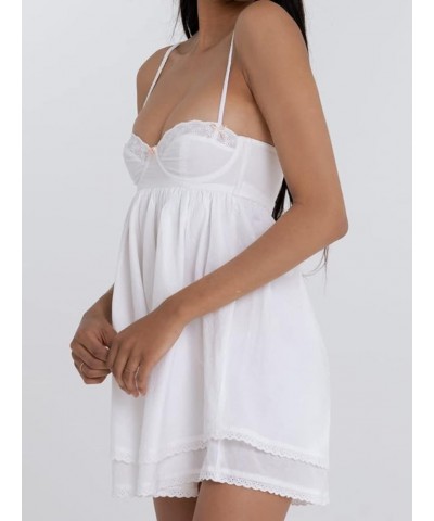 Women Summer Y2k Sling Dress Sleeveless Sexy Spaghetti Straps Lacing Pleated See-Through Party Night Mini Dress White 3 $7.48...