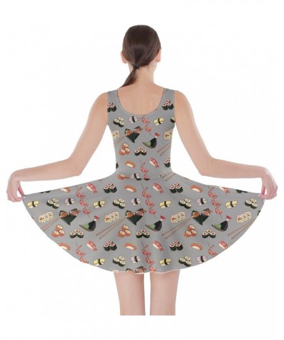 Womens Summer Sun Dress Japanese Style Sushi Goldfish Fan Dragon Fuji Pattern Skater Dress, XS-5XL Gray $16.19 Others