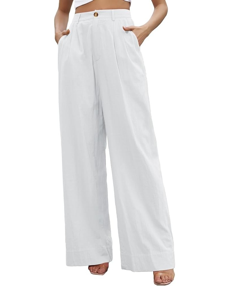 Linen Wide Leg Dress Pants for Women High Waisted Palazzo Pants Casual Lounge Beach Trousers with Pocket. White $21.99 Pants