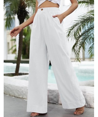 Linen Wide Leg Dress Pants for Women High Waisted Palazzo Pants Casual Lounge Beach Trousers with Pocket. White $21.99 Pants