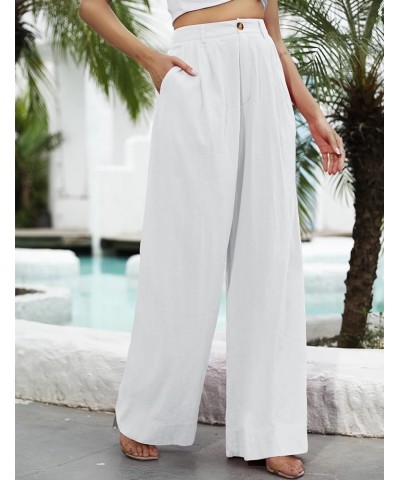 Linen Wide Leg Dress Pants for Women High Waisted Palazzo Pants Casual Lounge Beach Trousers with Pocket. White $21.99 Pants