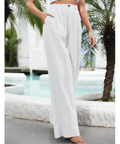 Linen Wide Leg Dress Pants for Women High Waisted Palazzo Pants Casual Lounge Beach Trousers with Pocket. White $21.99 Pants