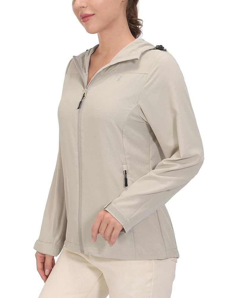 Women's Sun Protection Hoodie Jackets Long Sleeve UPF50+ Shirts Hiking Travel Camp Air Holes Full Zip Khaki Medium $23.92 Jac...