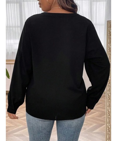 Women's Plus Size Sequin Long Sleeve Notched V Neck Casual Blouse Shirt Tops Black $21.65 Blouses