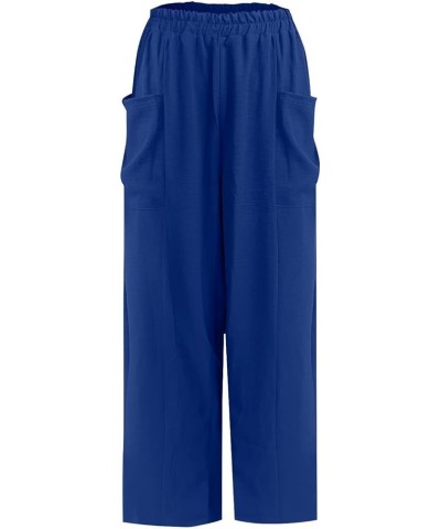 Women Plus Size Linen Pants High Waisted Solid Palazzo Pants Wide Leg Long Straight Casual Trousers with Pockets 2 Blue $8.55...