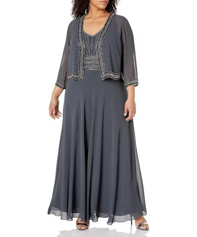 Women's Plus Size Jacket Dress with Beaded Trim Gray/Multi $58.75 Dresses