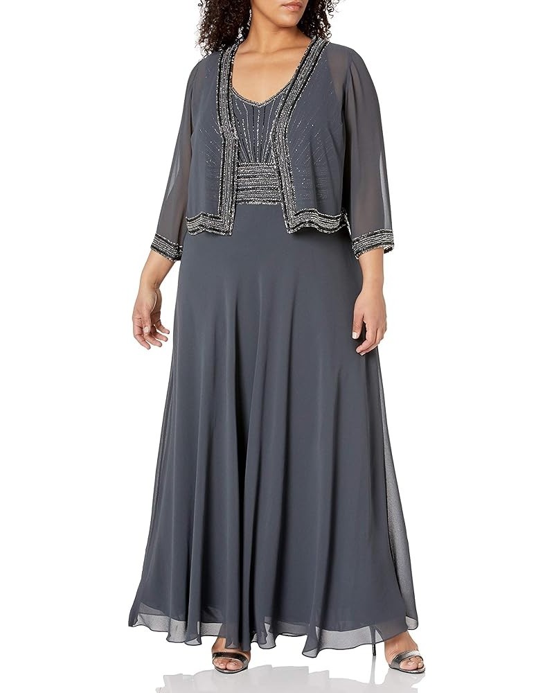 Women's Plus Size Jacket Dress with Beaded Trim Gray/Multi $58.75 Dresses