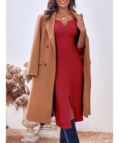 Women's Sexy V Neck Knit Bodycon Dress Long Sleeve Slim Fit Split Casual Sweater Midi Dress Dark Red $11.99 Dresses