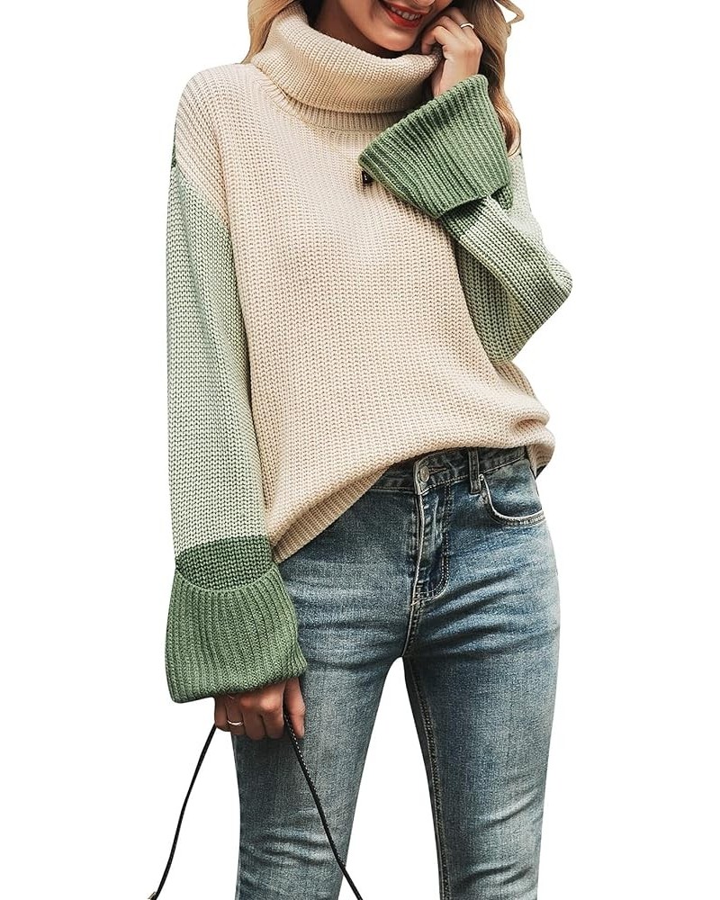 Women's Long Sleeve Turtleneck Sweater Knit Pullover Casual Sweater A-turtleneck-green $16.50 Sweaters