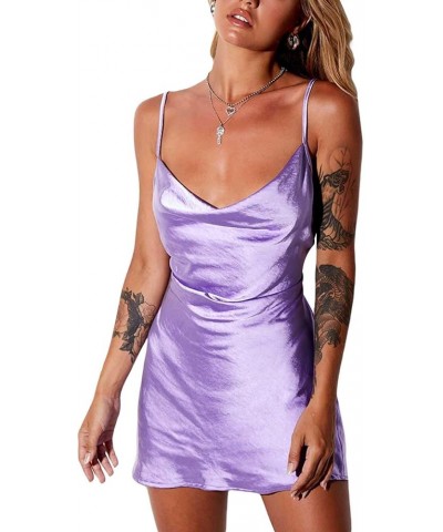 Sexy Women Spagetti Straps Silk Lace Floral Mini Dress Bodycon Split 90s E-Girl Mini Club Party Dresses B Silk Purple $7.97 D...