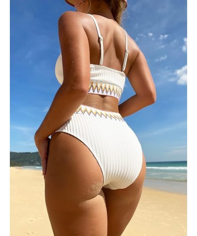 Bikini Sets for Women Chevron Tape High Waisted Bikini Bathing Suits 2 Piece Swimsuit White $11.04 Swimsuits