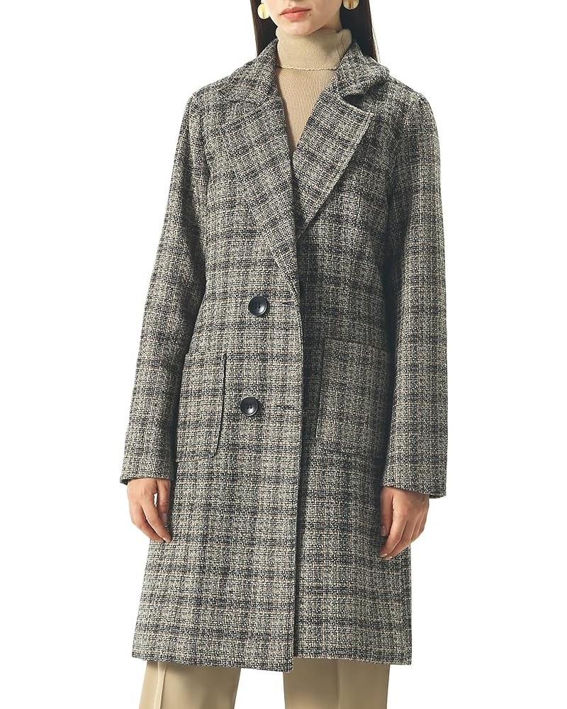 Women Elegant Notched Collar Double Breasted Wool Blend Over Coat Coffee-plaid $28.47 Coats