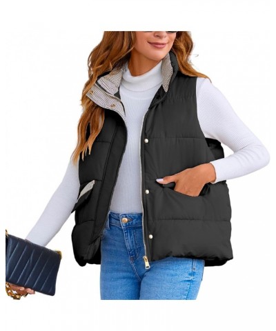 Women’s Quilted Sleeveless Puffy Vest Stand Collar Zippered Puffer Vest Waistcoat(0328-Beige-M-LB) Small Black $12.75 Vests