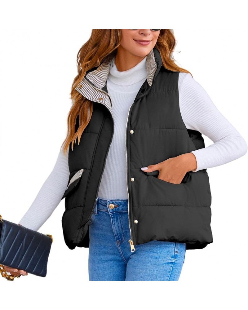 Women’s Quilted Sleeveless Puffy Vest Stand Collar Zippered Puffer Vest Waistcoat(0328-Beige-M-LB) Small Black $12.75 Vests