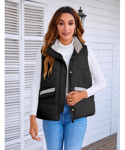 Women’s Quilted Sleeveless Puffy Vest Stand Collar Zippered Puffer Vest Waistcoat(0328-Beige-M-LB) Small Black $12.75 Vests