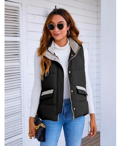 Women’s Quilted Sleeveless Puffy Vest Stand Collar Zippered Puffer Vest Waistcoat(0328-Beige-M-LB) Small Black $12.75 Vests