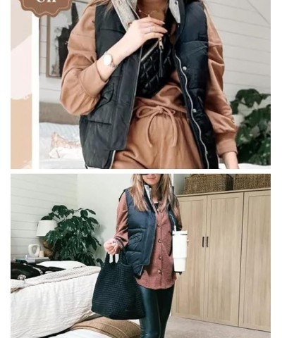 Women’s Quilted Sleeveless Puffy Vest Stand Collar Zippered Puffer Vest Waistcoat(0328-Beige-M-LB) Small Black $12.75 Vests