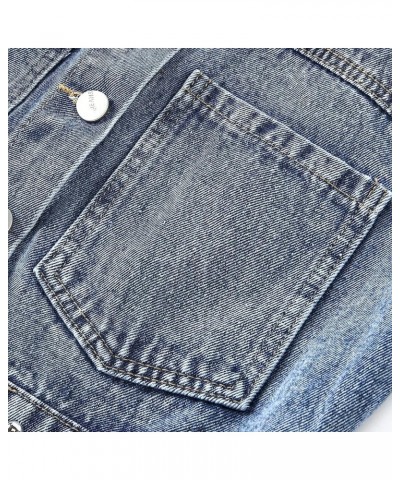 Women's Fashion Cropped Denim Jacket Lapel Short Sleeve Distressed Western Studded Jean Jacket Coat Blue $21.31 Jackets