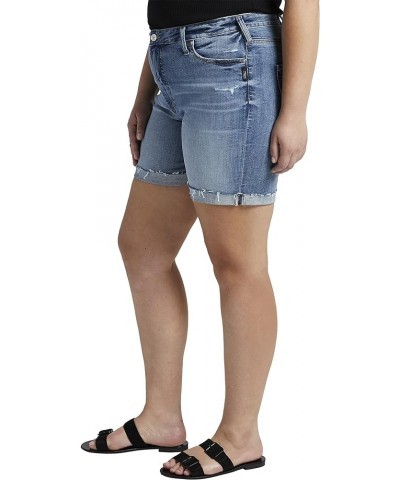 Women's Plus Size Sure Thing High Rise Long Short Med Wash Scv258 $14.25 Shorts