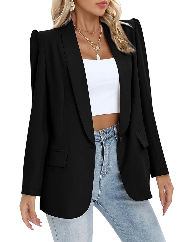 Puff Long Sleeve Blazers for Women Business Casual Open Front Work Blazer Jackets with Pockets Black $19.24 Blazers